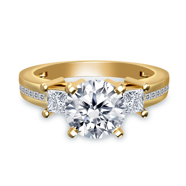 PRONG SET PRINCESS ENGAGEMENT RING WITH ACCENTS IN 14K YELLOW GOLD