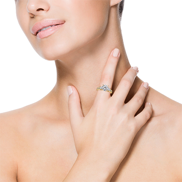 PRONG SET PRINCESS ENGAGEMENT RING WITH ACCENTS IN 14K YELLOW GOLD